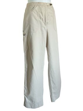 RALPH LAUREN High-Waist Cream Cropped Pants, Wide Leg, Name Brass Hardware. 10